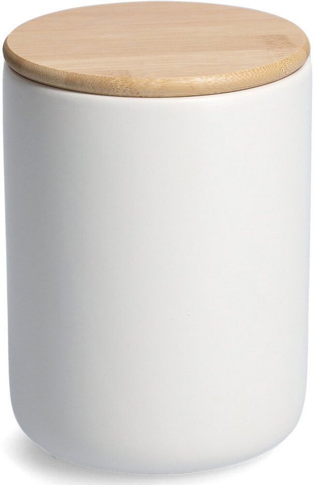 Vorratsdose mit Bambusdeckel, weiß - Ø 12 x 16cm Bild 1