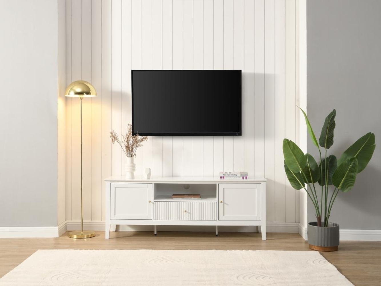 Vente-unique - TV-Möbel mit 2 Türen, 1 Schublade & 1 Ablage - MDF - Weiß - NARIVA Bild 1