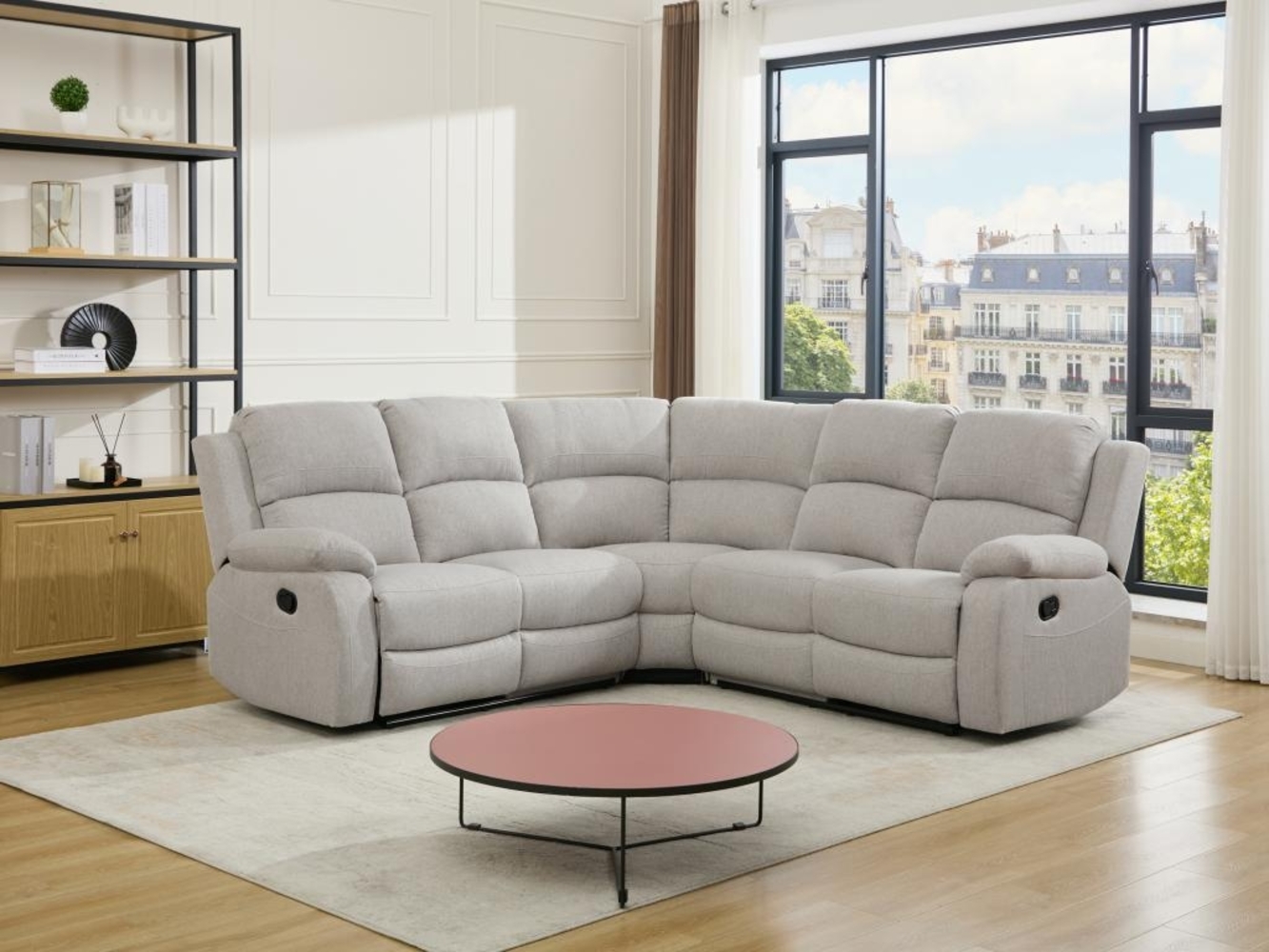 Vente-unique - Eckrelaxsofa - melierter Stoff - Beige - RIETI Bild 1