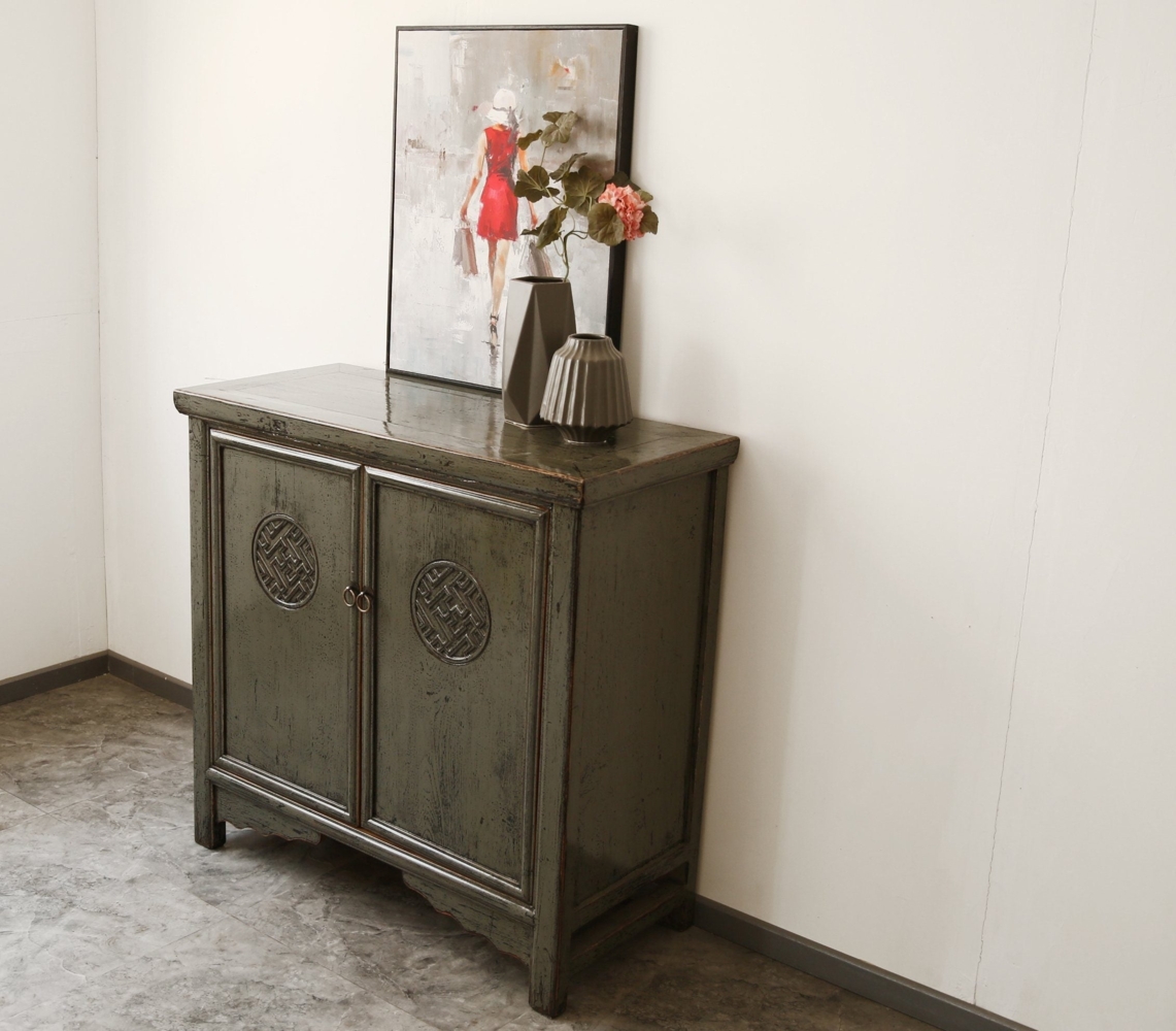 Asiatisches Schränkchen Dunkelgrau Kommode vintage Sideboard asiatisch Kolonial-Stil Antik-Stil Sideboard orientalisch Fernost shabby-chic Landhaus Bild 1