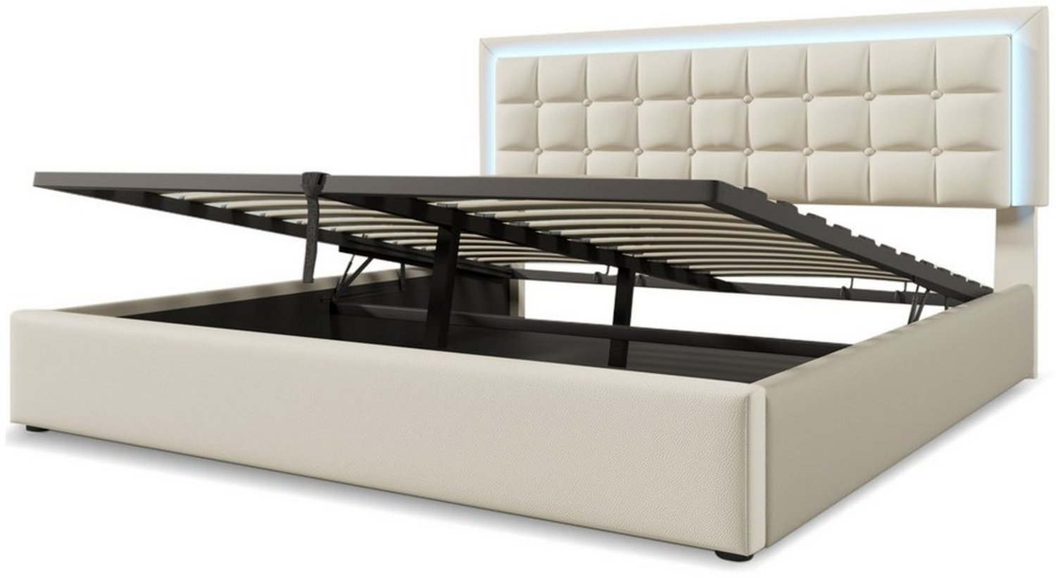 DOPWii Polsterbett Doppelbett mit Lattenrost,Stauraum,LED-Beleuchtungsleiste Bettgestell, 140/160/180x200cm,Stauraumbett,Funktionsbett Bezug aus Kunstleder Bild 1