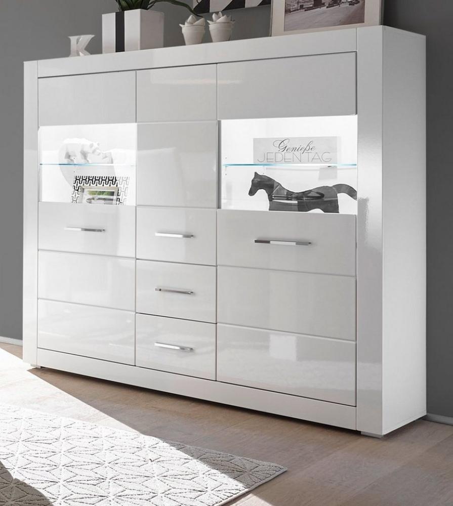 Furn. Design Highboard Carrara (Schrank in weiß Hochglanz, 149 x 142 cm), mit viel Stauraum Bild 1