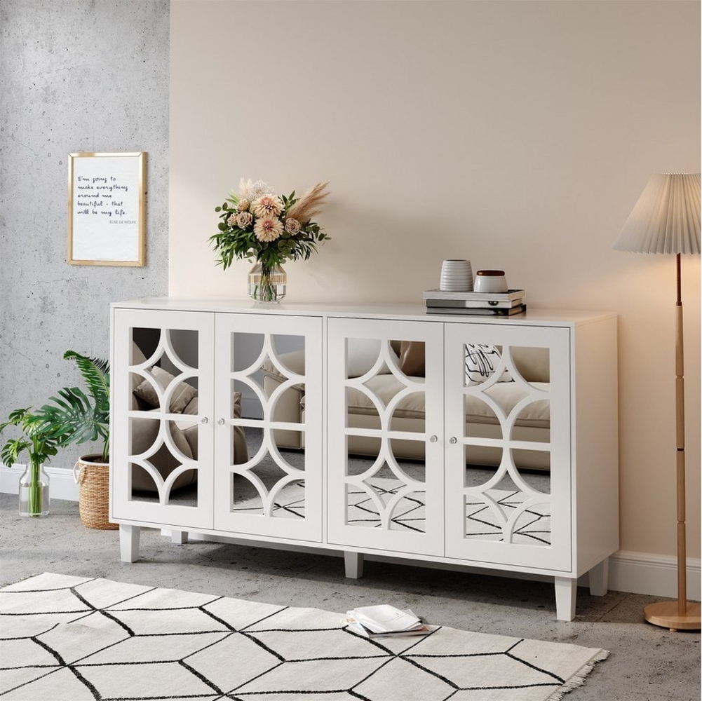 Romance Sideboard Aufbewahrungsschrank Kommode Moderner, Breite 160 cm (1 tlg), Mit 4 Türen Spiegel und Dekor, für Wohnzimmer, (BxTxH)160x40x85 cm Bild 1