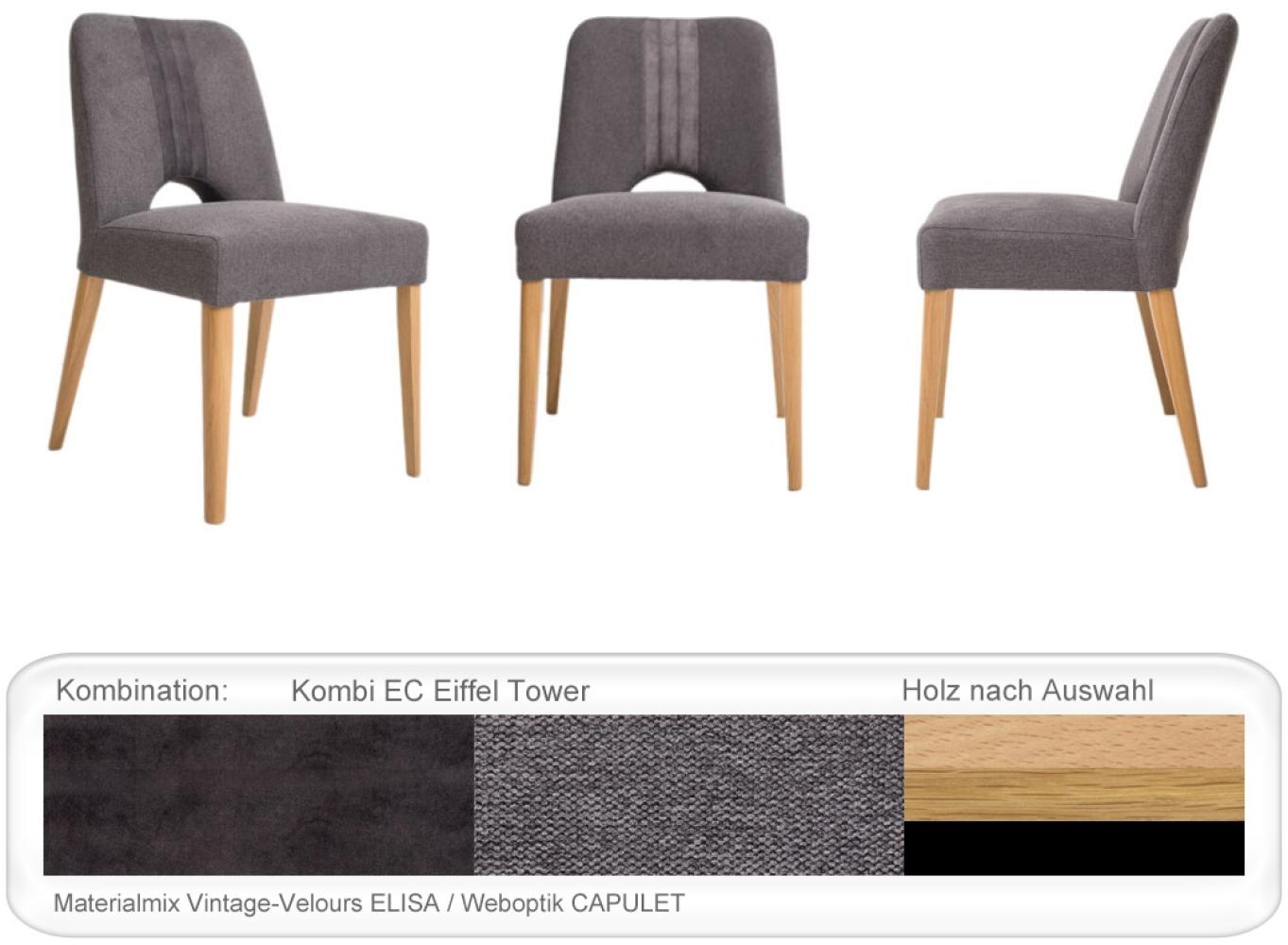 6x Stuhl Naomi Varianten Polsterstuhl Massivholzstuhl Esszimmerstuhl Eiche natur lackiert, Kombi EC Eiffel Tower Bild 1