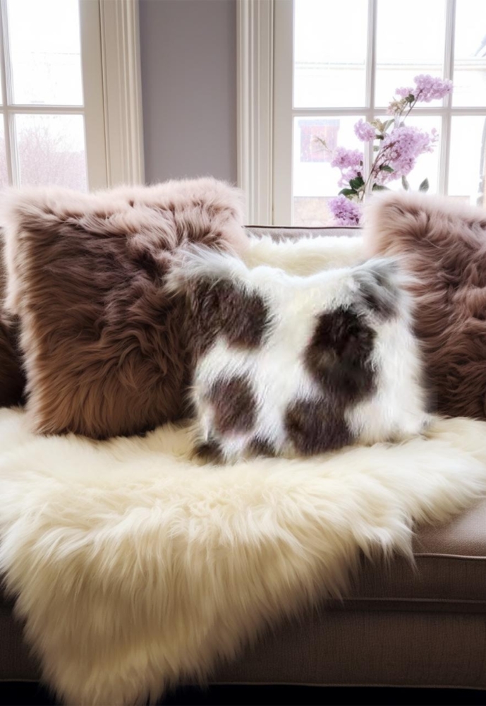 Lammfellkissen Englisch gescheckt mit Inlett Bild 1