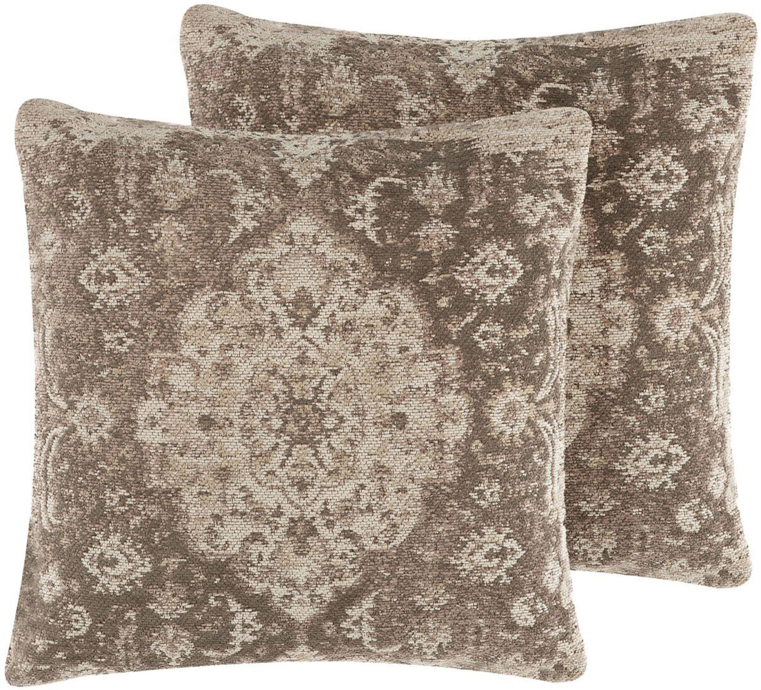 Kissen 2er Set MIMISAL 45 x 45 cm Blumenmuster Braun Bild 1