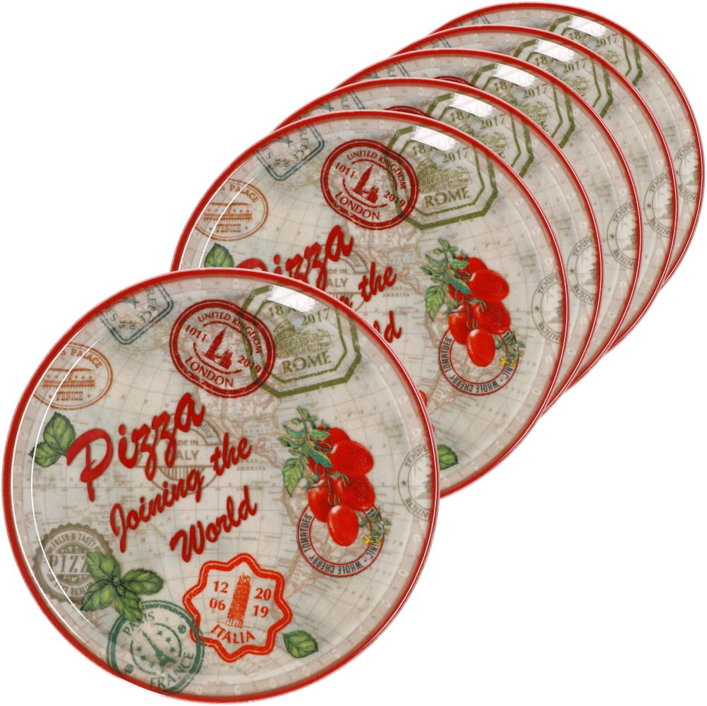 6er Set Pizzateller Rom rot Ø 31,5 cm Servier-Platte XL-Teller Porzellan Bild 1