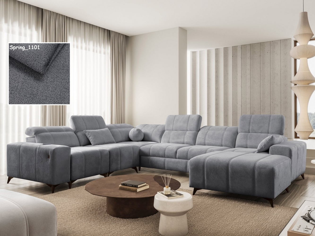 Möbel für Dich Wohnlandschaft Wohnlandschaft XXL Dafne 8 in U-Form mit USB, mit freistellbarem Hocker, 2 Bettkästen und verstellbaren Kopfstützen Bild 1