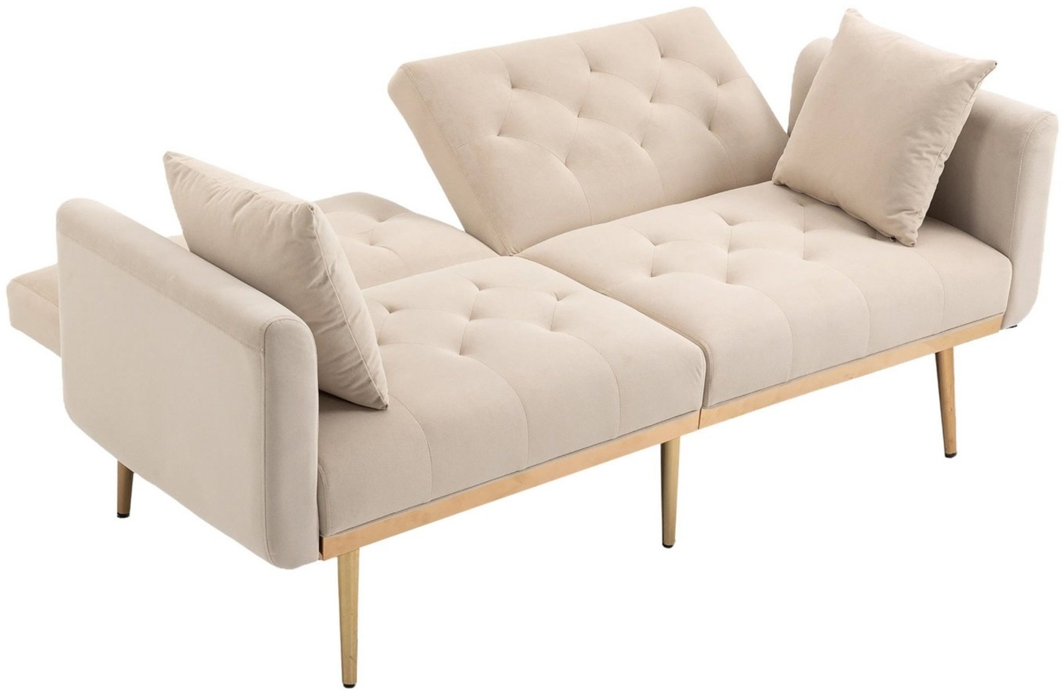 SeedWave Schlafsofa Verstellbares Faltsofa für 3 Personen in Velvet, Doppelte Rückenlehne, (105°/120°/180), Mit 2 Kissen, Vergoldete Beine Bild 1