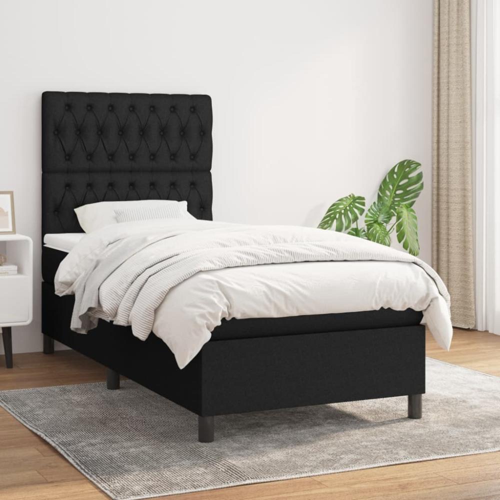 vidaXL Boxspringbett mit Matratze Schwarz 90x190 cm Stoff 3141979 Bild 1