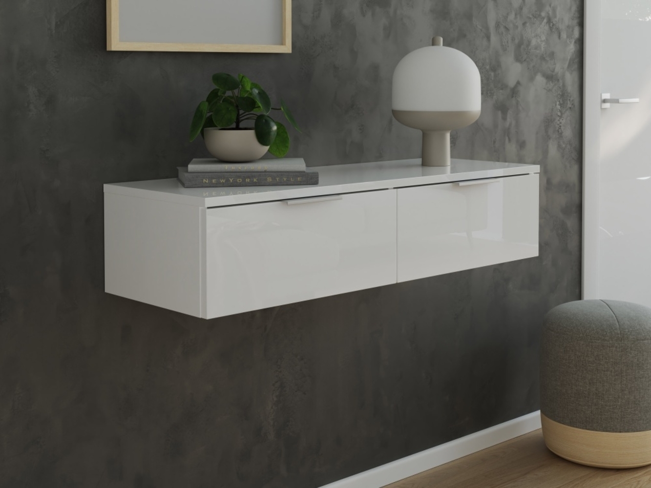Design Hängekonsole Sideboard Urban Slimline 2 Softeinzüge lackiert Weiß Hgl : Weiss hochglanz Bild 1