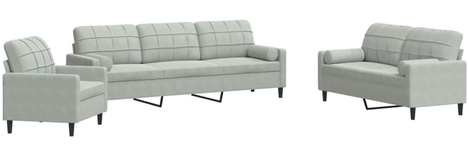 vidaXL 3-tlg. Sofagarnitur mit Kissen und Nackenrollen Hellgrau Samt 3278451 Bild 1