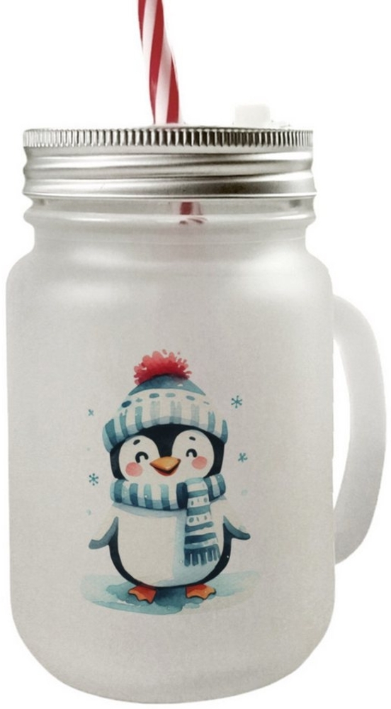 speecheese Glas lustiger Pinguin Mason Jar Henkel Trinkglas mit Deckel Bild 1