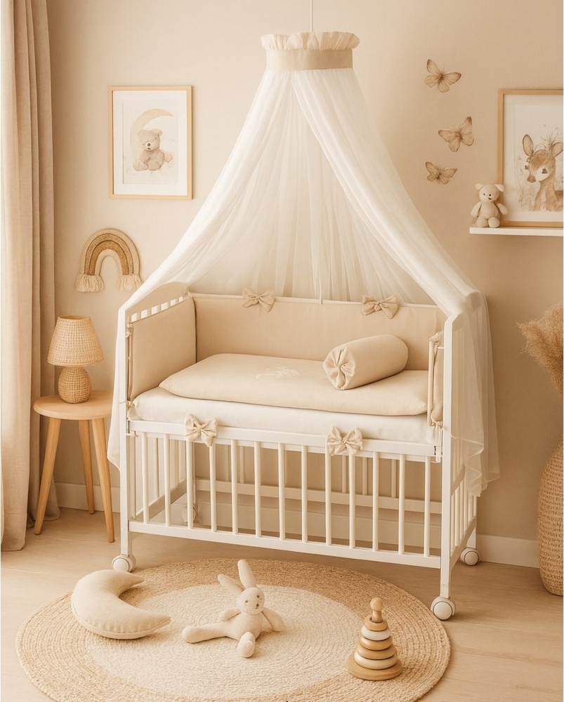 Babyhafen Beistellbett 90x40 BABY HERZEN Beige inkl. Matratze & Set Bild 1