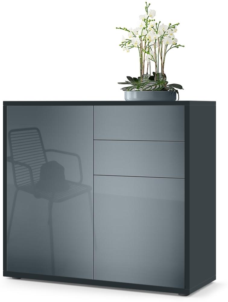 Vladon Sideboard Ben, Kommode mit 2 Türen und 2 Schubladen, Schwarz matt/Grau Hochglanz (79 x 74 x 36 cm) Bild 1