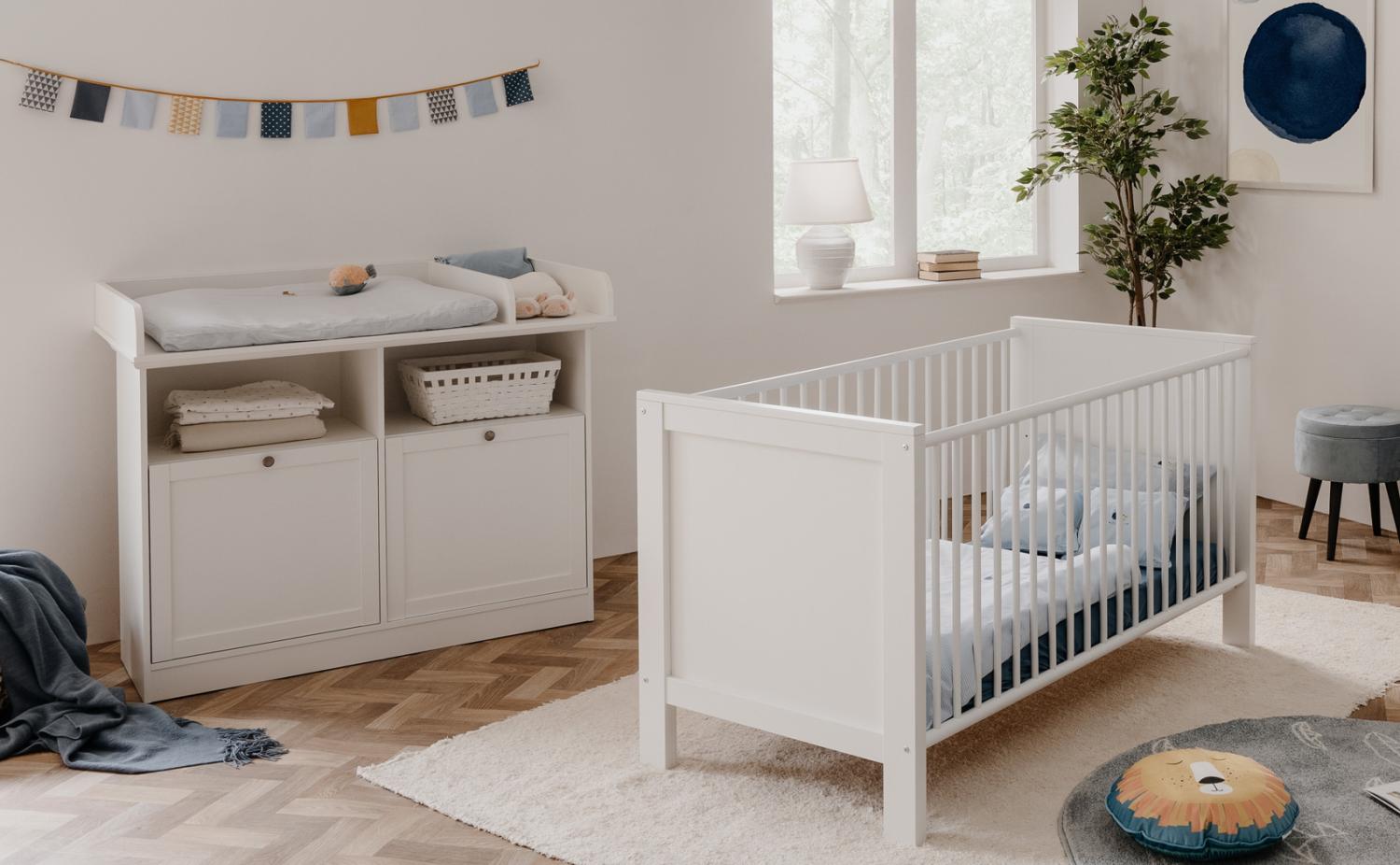 Babyzimmer Landström 181 weiß 2-teilig 70x140cm Babybett Wickelkommode Bild 1