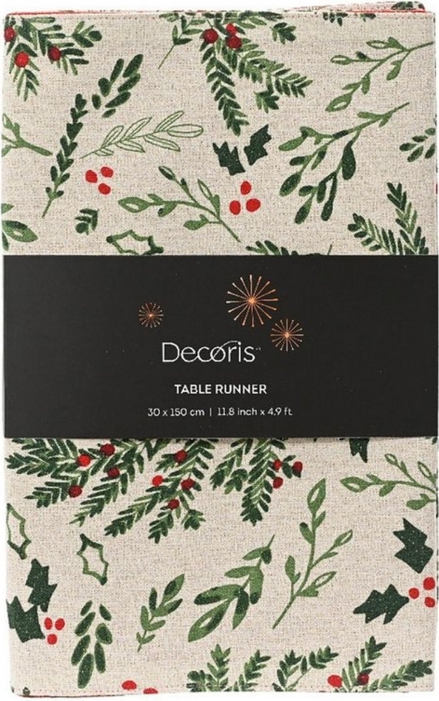 Kaemingk Tischläufer TRADI, B 30 cm, L 150 cm, Creme, Grün, Rot, (1-tlg), mit weihnachtlichen Motiven Bild 1