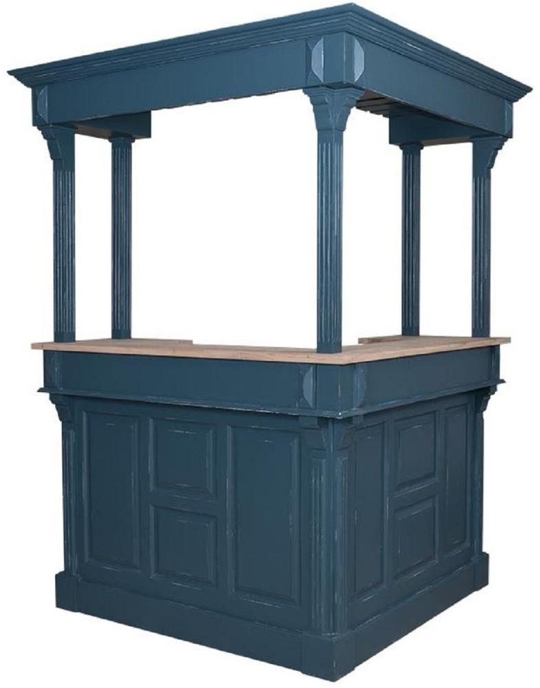 Casa Padrino Landhausstil Bar Theke Antik Blau / Naturfarben 148 x 148 x H. 210 cm - Massivholz Thekentisch - Massivholz Barmöbel - Barmöbel im Landhausstil - Landhausstil Einrichtung Bild 1