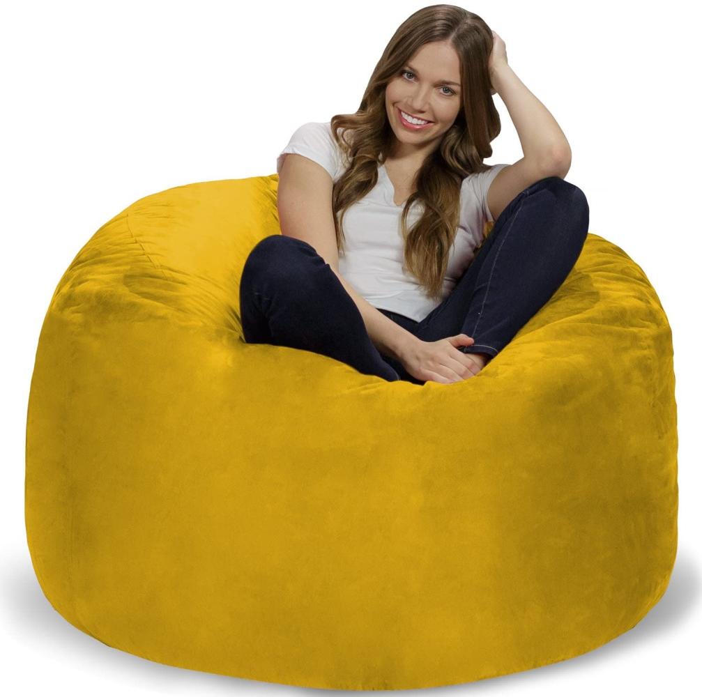 Chill Sack XL - Der Sitzsack mit Memory-Foam Füllung - Das Sitzkissen für Kinder und Erwachsene mit kuschelweichem, waschbarem Velourbezug in Zitronengelb Bild 1