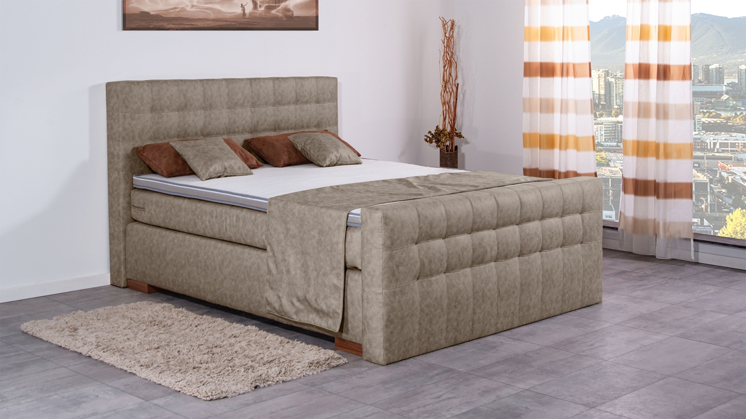 Meisterbetten Boxspringbett Luis 160x200 in MS-Camel, Matratzenbezug Nano, Komfortschaum-Topper Bild 1