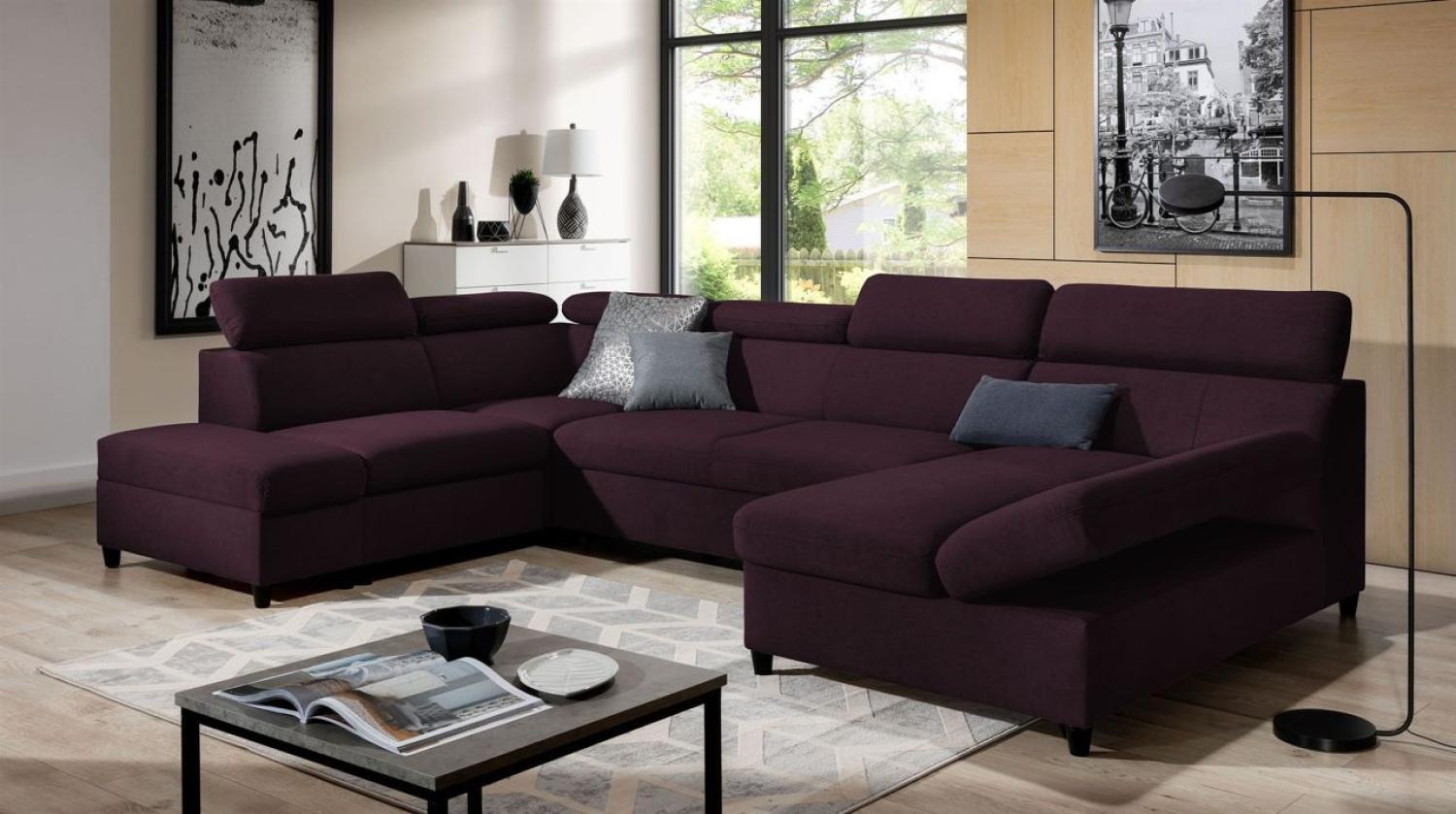 Wohnlandschaft Schlafsofa Sofa ANTON in Stoff Esito Violett Ottomane Rechts Bild 1