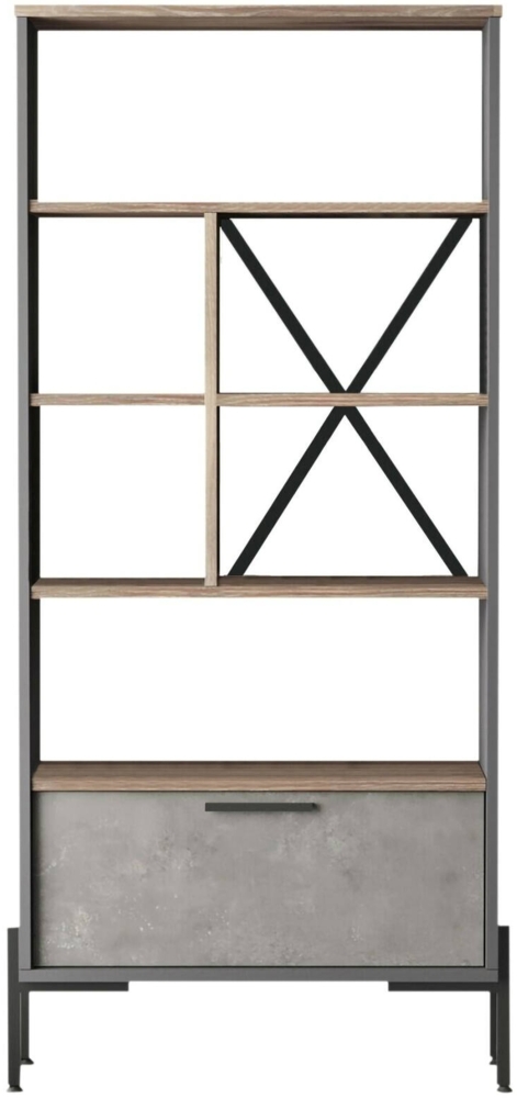 Dmora Bücherregal Fabrice, Büroregal, Mobiler Buchhalter, Bücherbrett, 76x45 h161 cm, Braun und Grau Bild 1