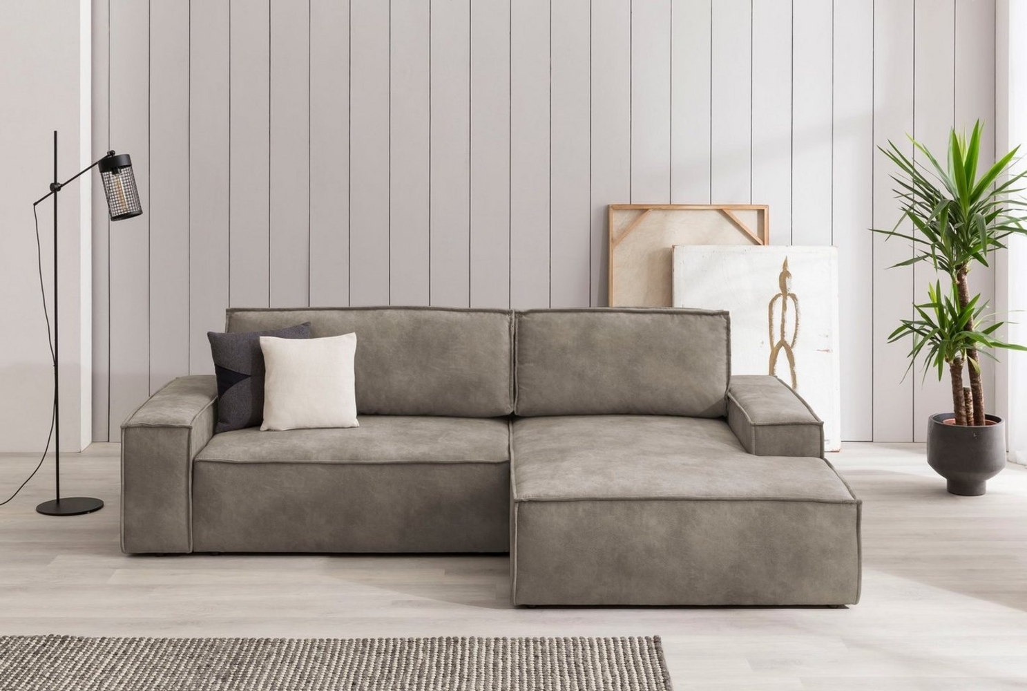 Home affaire Ecksofa SHERWOOD Schlafsofa 267 cm, L-Form, Schlaffunktion mit Bettkasten (210x136 cm), Cord, Vintage, Samtvelours Bild 1
