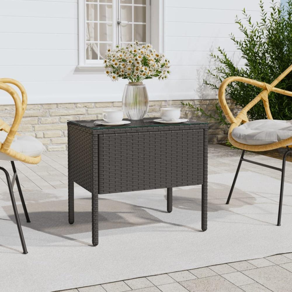 vidaXL Beistelltisch Schwarz 53x37x48 cm Poly Rattan und Hartglas 319400 Bild 1