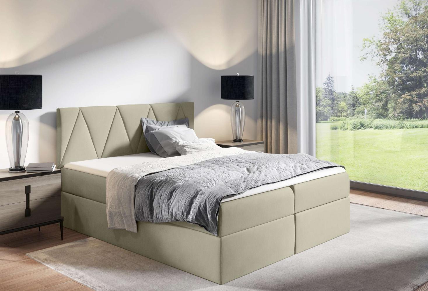 99rooms Emma Boxspringbett 120x200 cm Strukturstoff INARI Beige Bild 1