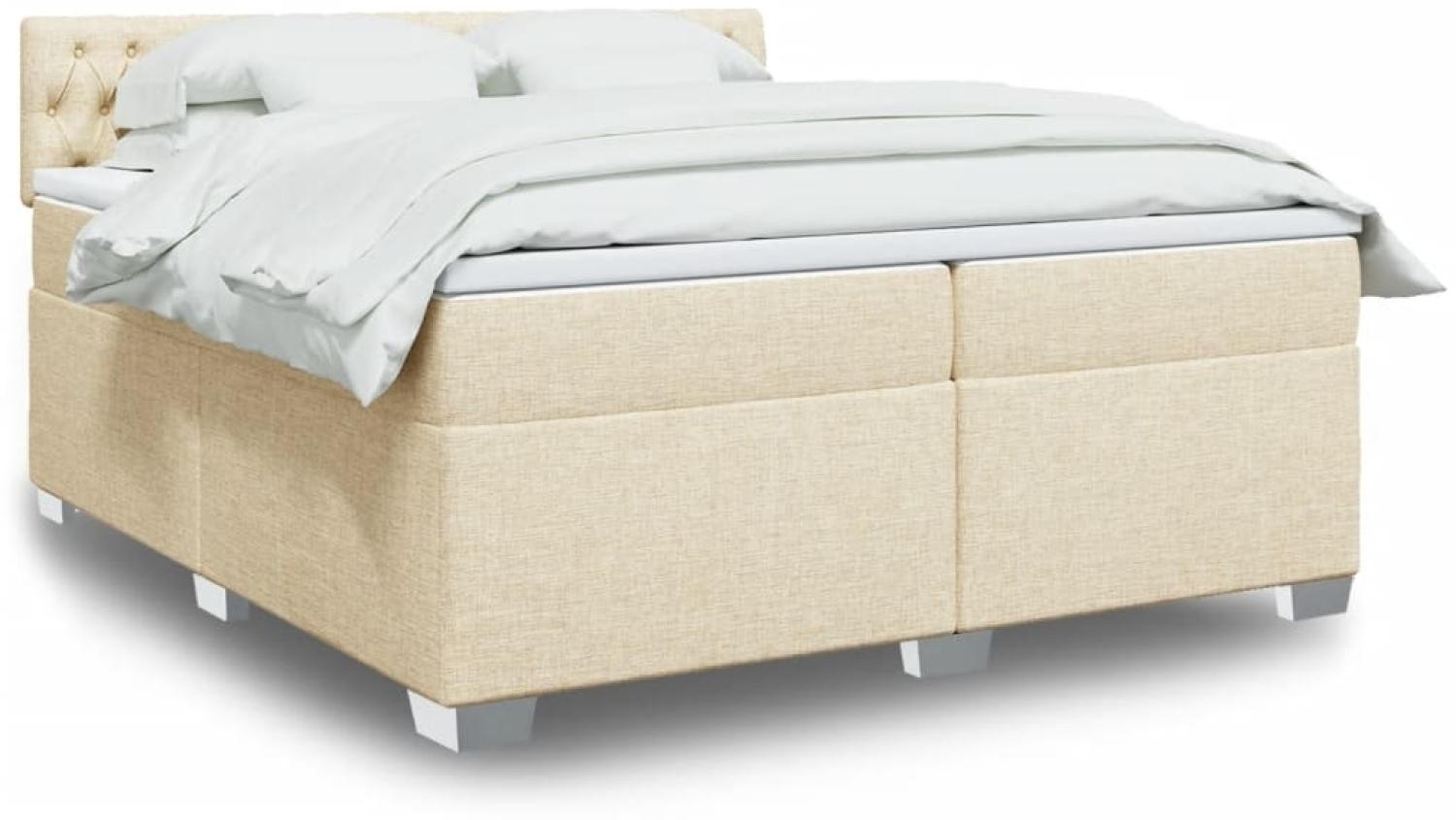 vidaXL Boxspringbett mit Matratze Creme 200x200 cm Stoff 3288307 Bild 1