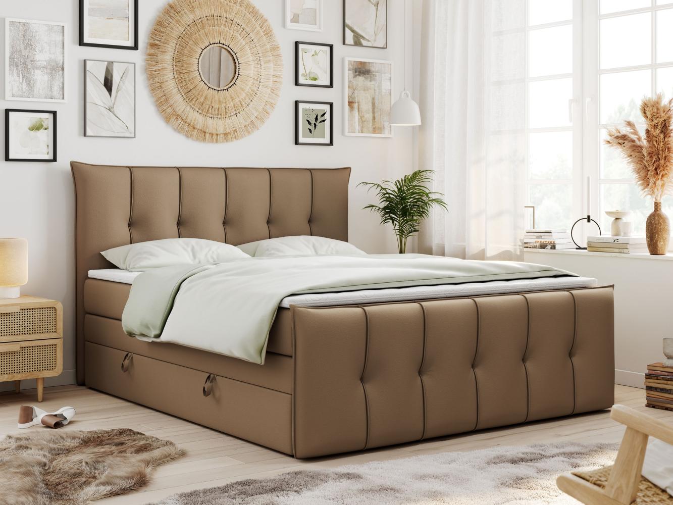 Boxspringbett KING DE LUX - 7-Zonen Matratze - PREMIUM-11-KING - 180x200cm - Braun Kunstleder - H3 Bild 1