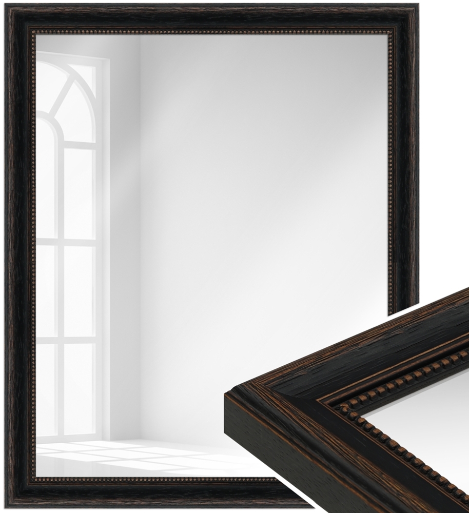 WANDStyle Wandspiegel H390 aus Massivholz in Schwarz 56 x 76 cm im Stil Landhaus Bild 1