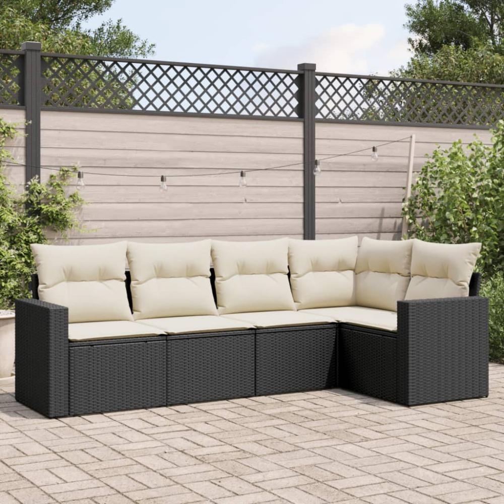 vidaXL 5-tlg. Garten-Sofagarnitur mit Kissen Schwarz Poly Rattan 3218916 Bild 1