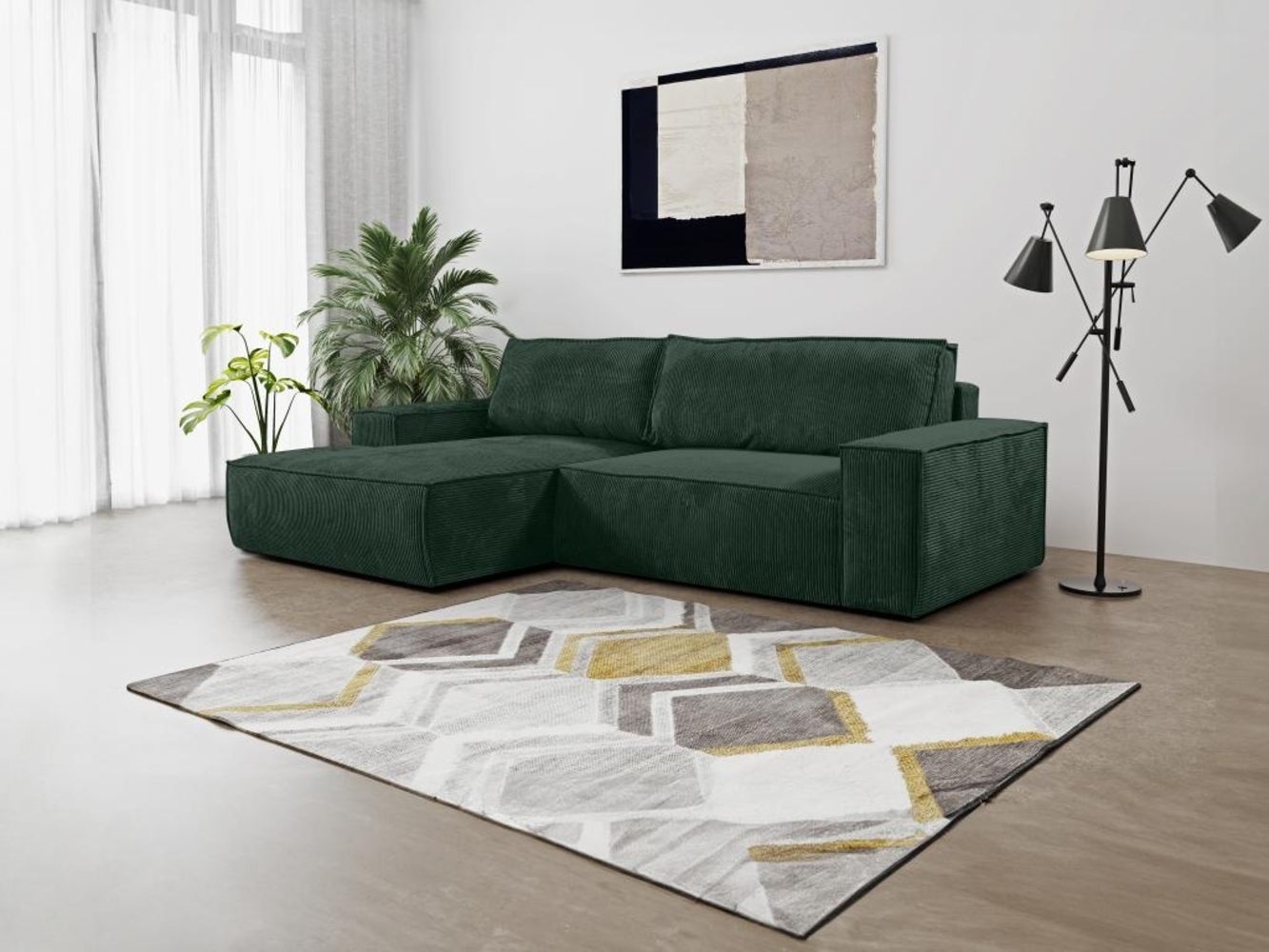 Vente-unique - Ecksofa mit Schlaffunktion - Ecke Links - Cord - Tannengrün - AMELIA Bild 1