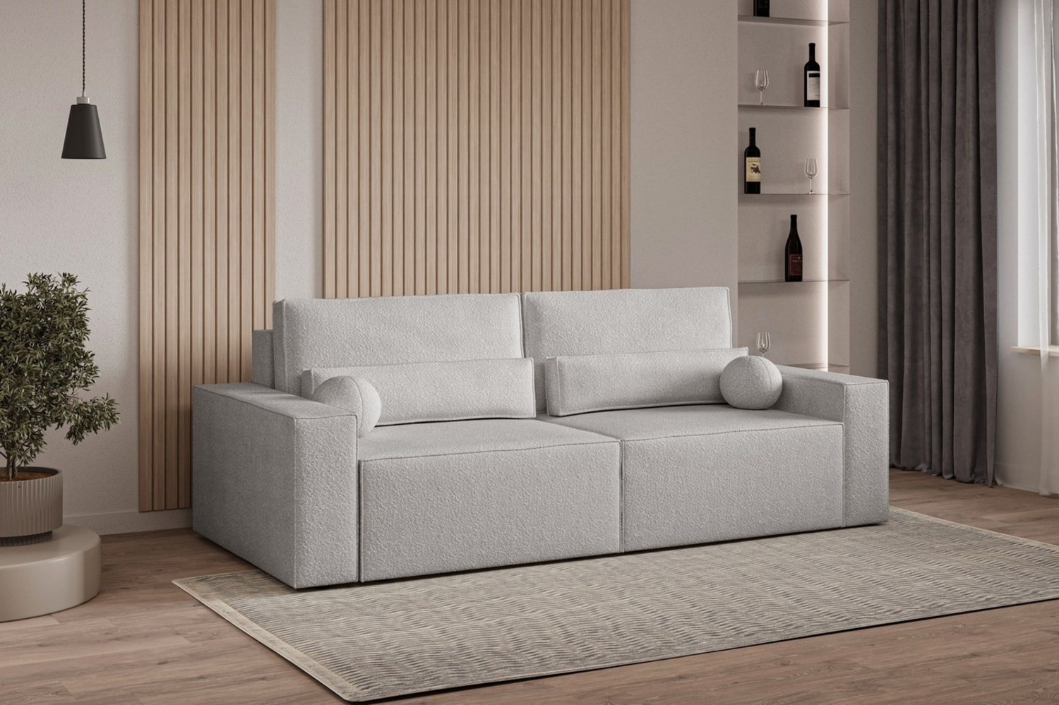 MOEBLO Sofa Denver mini aus Bouclé, Stilvolles Sofa mit Schlaffunktion in Bouclé-Stoff, Couch, Polstermöbel, Sitzmöbel, Wohnzimmermöbel 3-Sitzer-Sofa Stoffsofa, Bettkasten, mit Schlaffunktion Bild 1