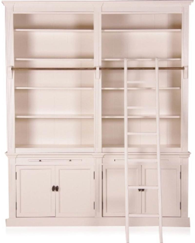 Casa Padrino Bücherregal im Landhausstil (B 200 x T 36 x H 240) mit Leiter (H 200 cm) weiss Antik-Look - shabby-chic Regalschrank, Bücherschrank Bild 1