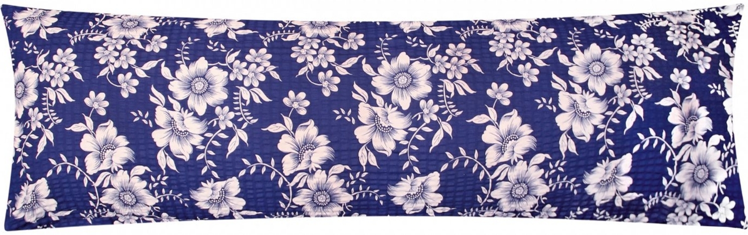 Heubergshop Seitenschläferkissenbezug, (1 Stück), Seersucker 40x145cm Geblümt Blumen 100% Baumwolle (EW-Blumen-Blau) Bild 1