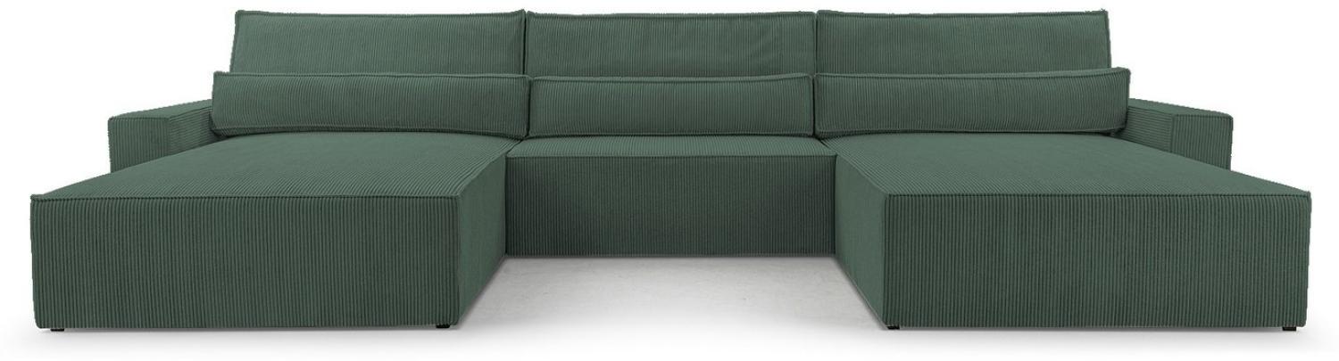 MOEBLO Wohnlandschaft DENVER U, Eckcouch aus Cordstoff Ecksofa U-Form Cord Sofa Couch Polsterecke U-Sofa - 410x85x200cm, mit Bettkasten und Schlaffunktion Bild 1