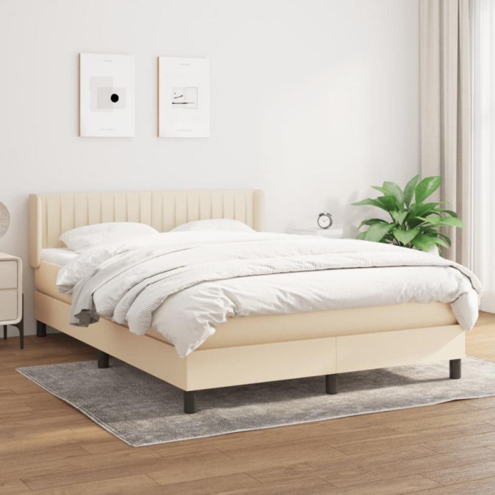 vidaXL Boxspringbett mit Matratze Creme 140x190 cm Stoff, Härtegrad: H2 [3129870] Bild 1