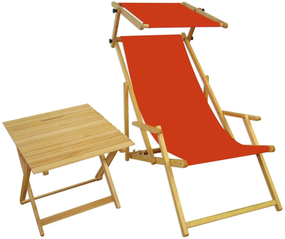 Strandliege terracotta Gartenliege Deckchair Sonnendach Tisch Buche hell klappbar 10-309 N S T Bild 1