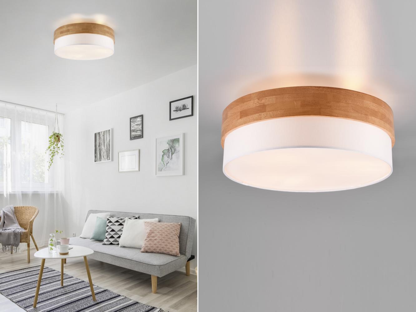 TRIO Leuchten LED Deckenleuchte, LED wechselbar, Warmweiß, große Holz-lampe über Esstisch Lampenschirme Stoff skandinavisch Ø50cm Bild 1