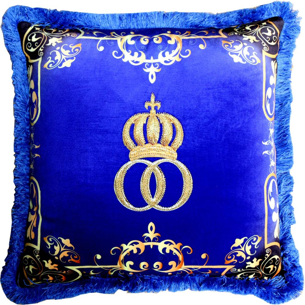 Harald Glööckler Luxus Kissen Pompöös by Casa Padrino Krone Deluxe Blau / Gold - Feinster Samtstoff - Glööckler Deko Kissen mit Strass Steinen Bild 1