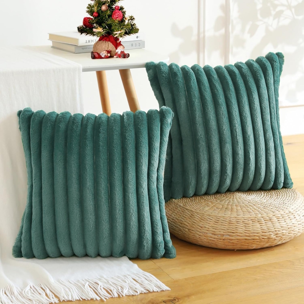 Kissenbezüge 2er Set Flauschig Plüsch Deko Dekokissen Sofakissen Zierkissenbezüge 50*50cm Sofakissen Couchkissen Bezug Sofa Schlafzimmer Reißverschluss,Smaragd Bild 1
