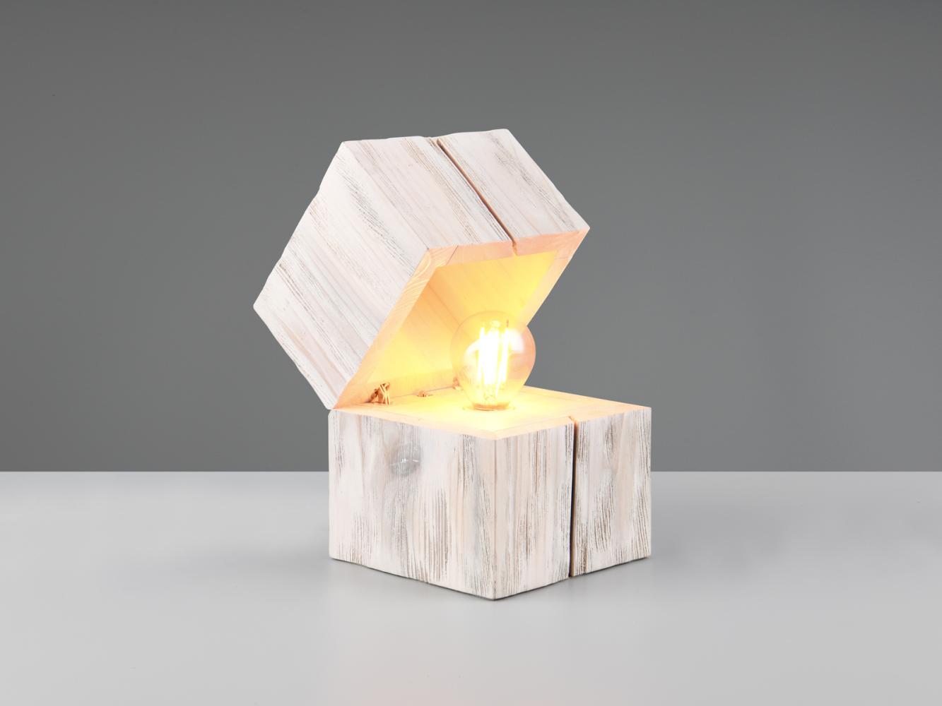 Aufklappbare LED Tischleuchte TREASURE aus Holz Weiß, Höhe 16cm Bild 1