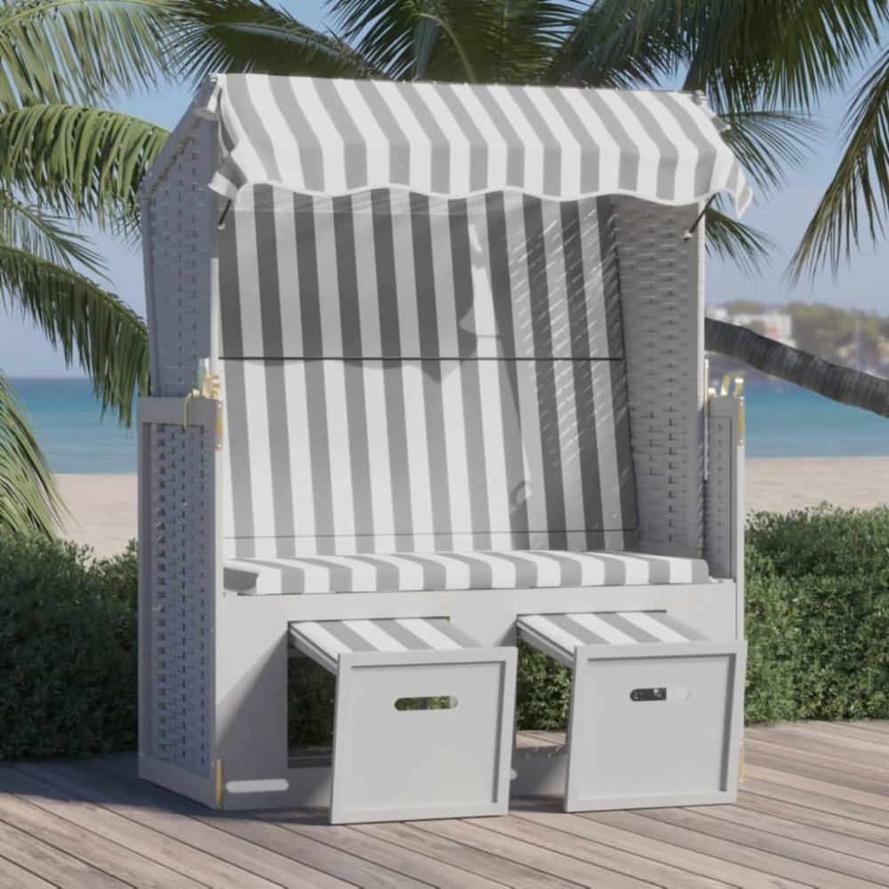 vidaXL Strandkorb mit Dach Poly Rattan und Massivholz Grau & Weiß 318652 Bild 1