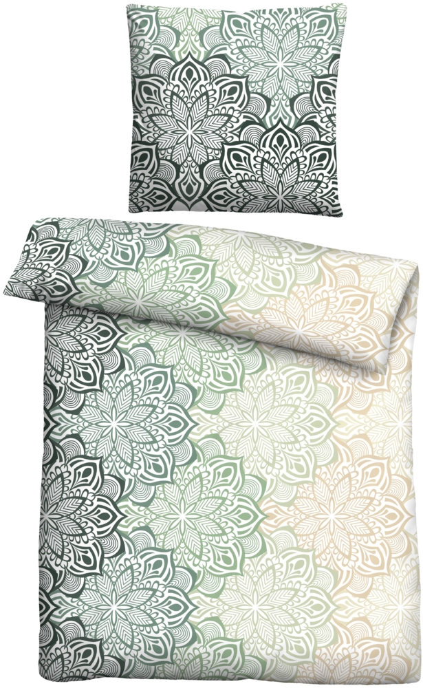 Traumhaft schlafen - Castell - Markenbettwäsche Feinbiber Bettwäsche 0301127 MANDALA, fichte, 1x 155x220 cm + 1x 80x80 cm Bild 1