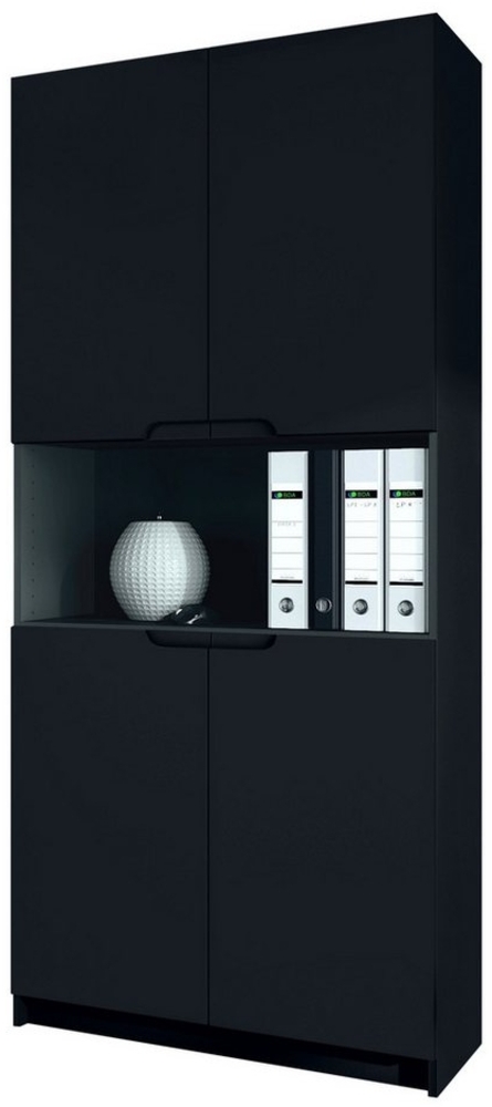 Vladon Aktenschrank Logan V2 (Aktenschrank, mit 5 Fächern und 4 Türen) Schwarz matt/Schwarz matt (82 x 185 x 37 cm) Bild 1