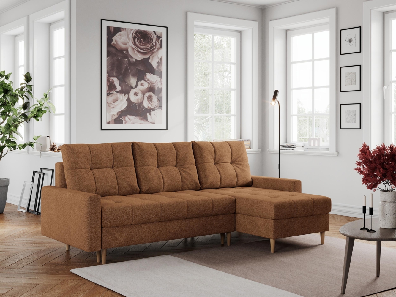 Ecksofa mit Schlaffunktion, Universal Schlafsofa - COLIN, Orange, Stoff Bild 1