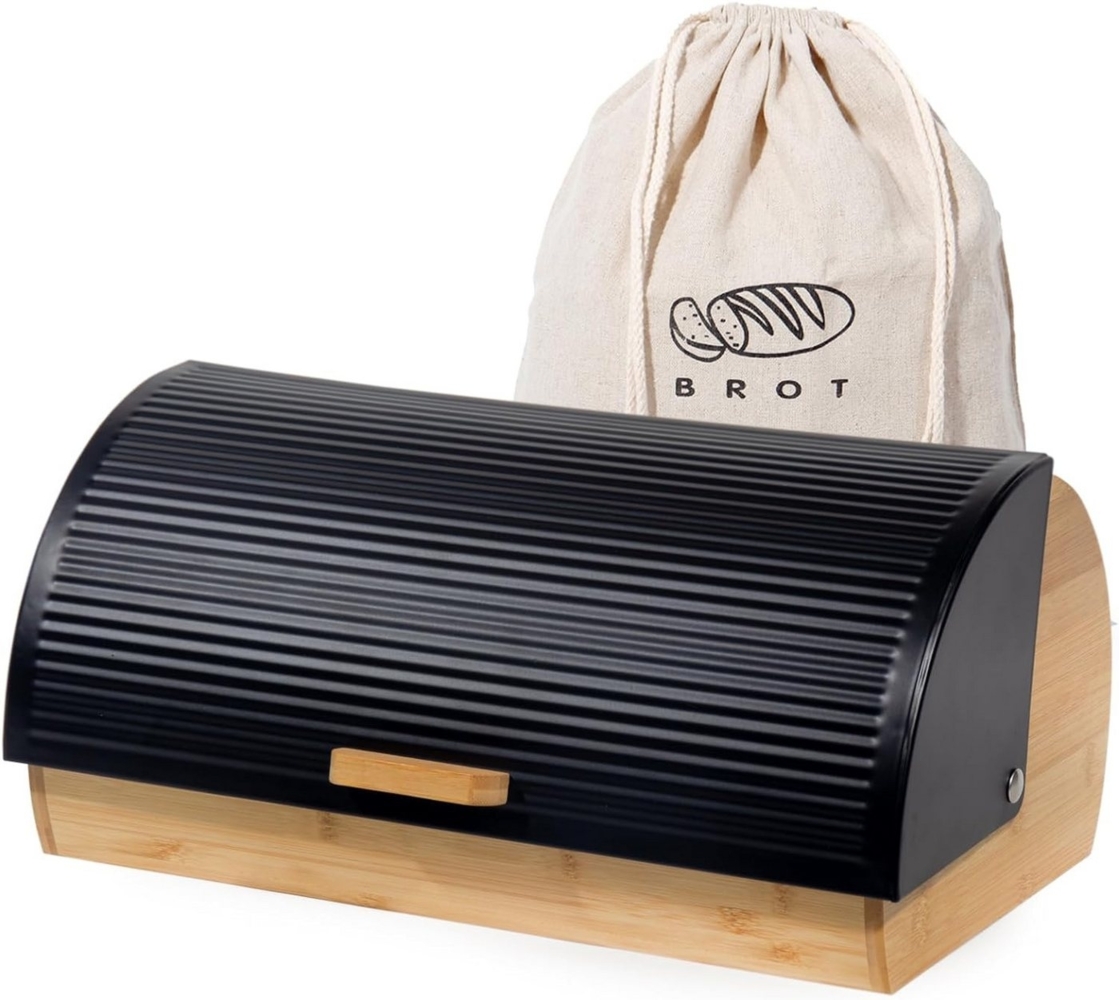 Zedelmaier Brotkasten Brotaufbewahrungsbox aus Metall Holz groß, (Set, 1 x Brotkasten), Brotkorb mit Deckel und Brotbeutel Bild 1