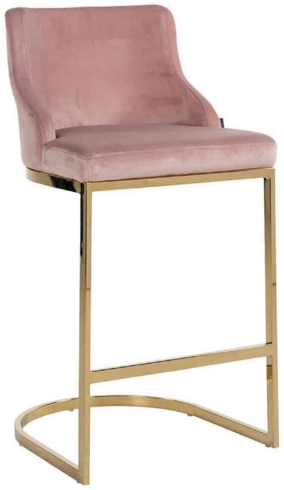 Casa Padrino Luxus Barstuhl Rosa / Gold 48 x 49 x H. 103 cm - Gepolsterter Barhocker mit edlem Samtstoff und Edelstahl Beinen - Luxus Barmöbel Bild 1